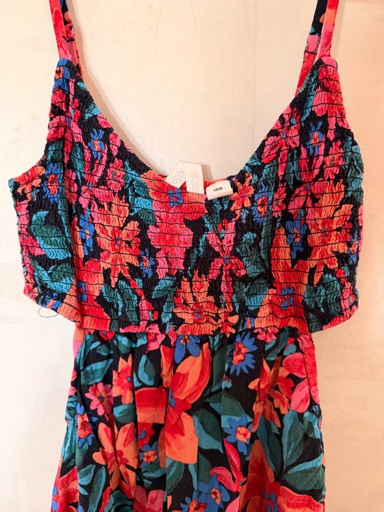 Roxy Hot Tropics Floral Smocked Cut-Out Tiered Maxi Dress Tropical Boho S - Picture 7 of 9